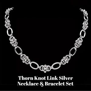Silver Thorn Knot Link Necklace & Bracelet Set
